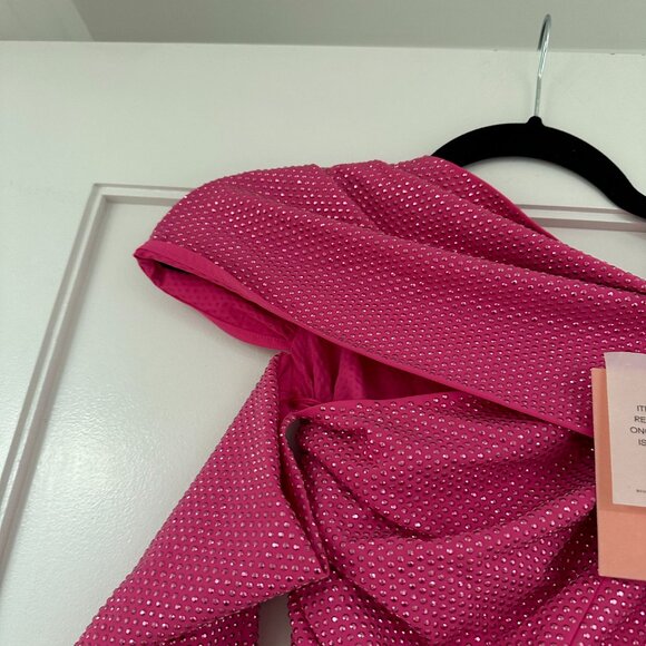 NWT Cult Gaia Nicole Mini Dress Sz XS in Dragonfruit Crystal-Embellished Allover - Picture 6 of 9